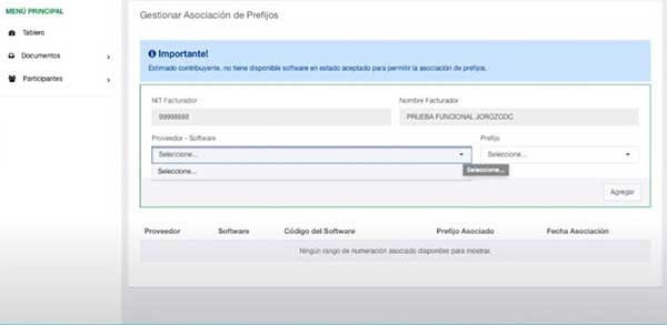 gestionar asosiacion de prefijos para factura electronica en dian