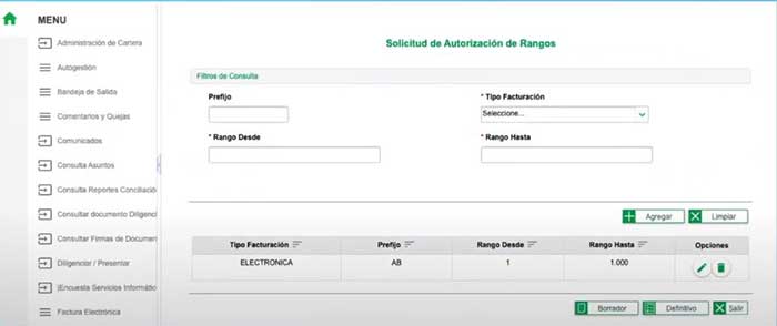 indicar rango para numeracion de facturacion electronica