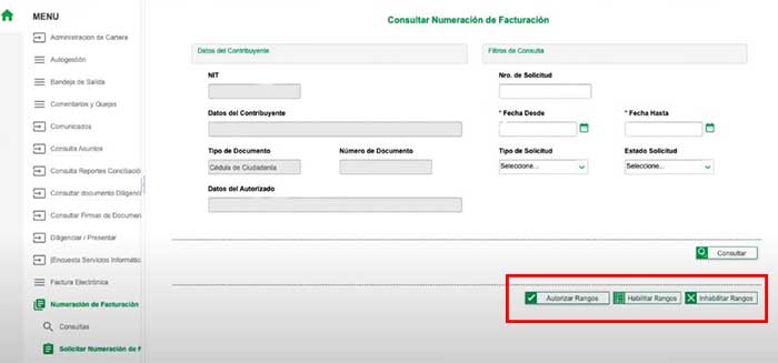 los datos para la numeracion de facturacion electronica