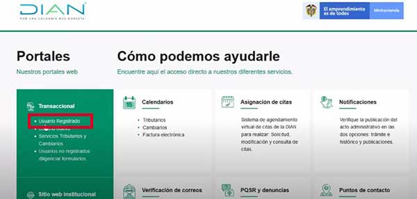 usuario registrado para actualizar rut en la dian