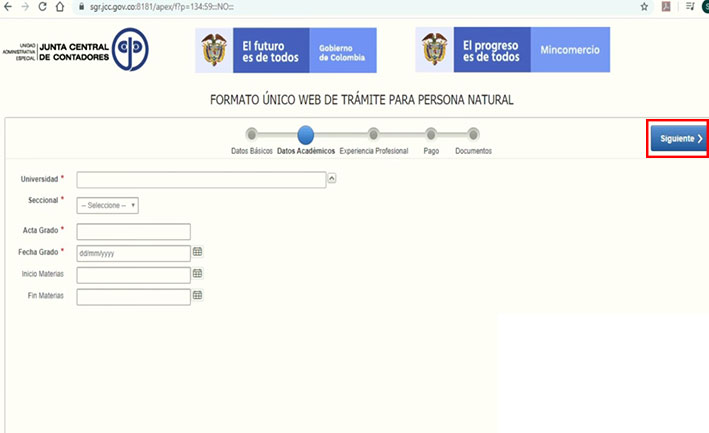 Tarjeta Profesional Contador Publico Primera Vez confirmacion de datos academicos