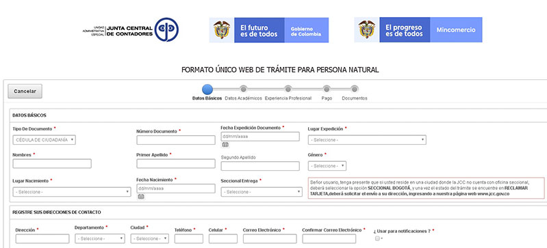 Tarjeta Profesional Contador Publico Primera Vez datos basicos