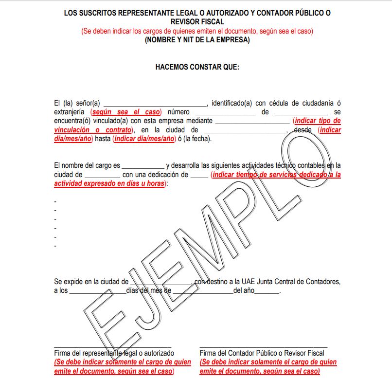 ejemplo modelo de constancia de experiencia de la jcc