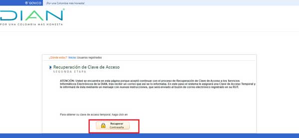 CLAVE TEMPORAL RECUPERAR CONTRASENA DIAN