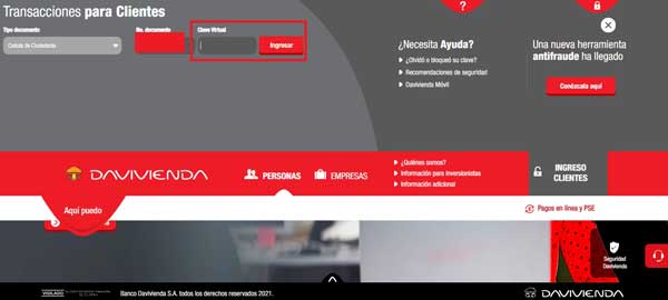 INGRESAR CLAVE VIRTUAL DAVIVIENDA
