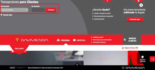 TRANSACCIONES PARA CLIENTES DAVIVIENDA